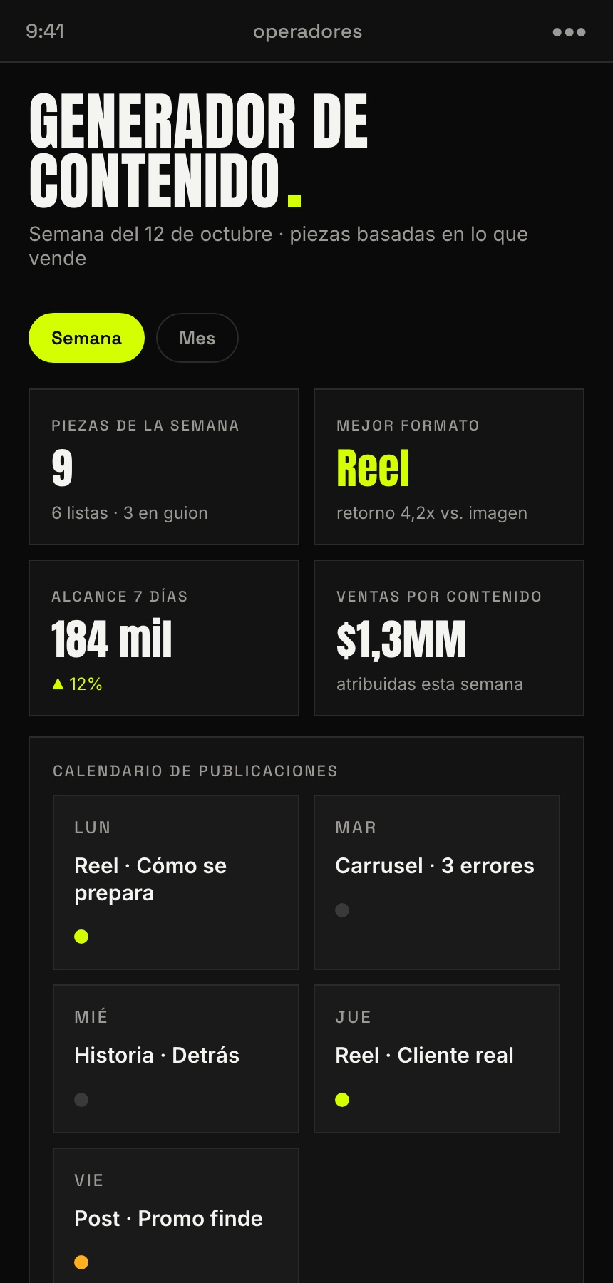 Calendario de contenido con ideas y guiones